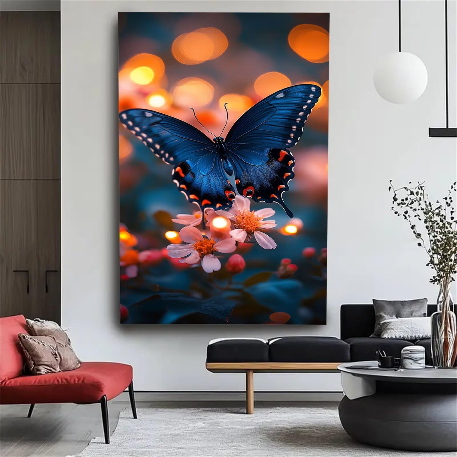 Malen nach Zahlen Erwachsene Großes Format 60x120cm, Blume Panorama DIY Malset Komplettset auf Leinwand, Ohne Rahmen Acryl Ölgemälde Malen nach Zahlen Schmetterling, Geschenk für Frauen,w-1090k