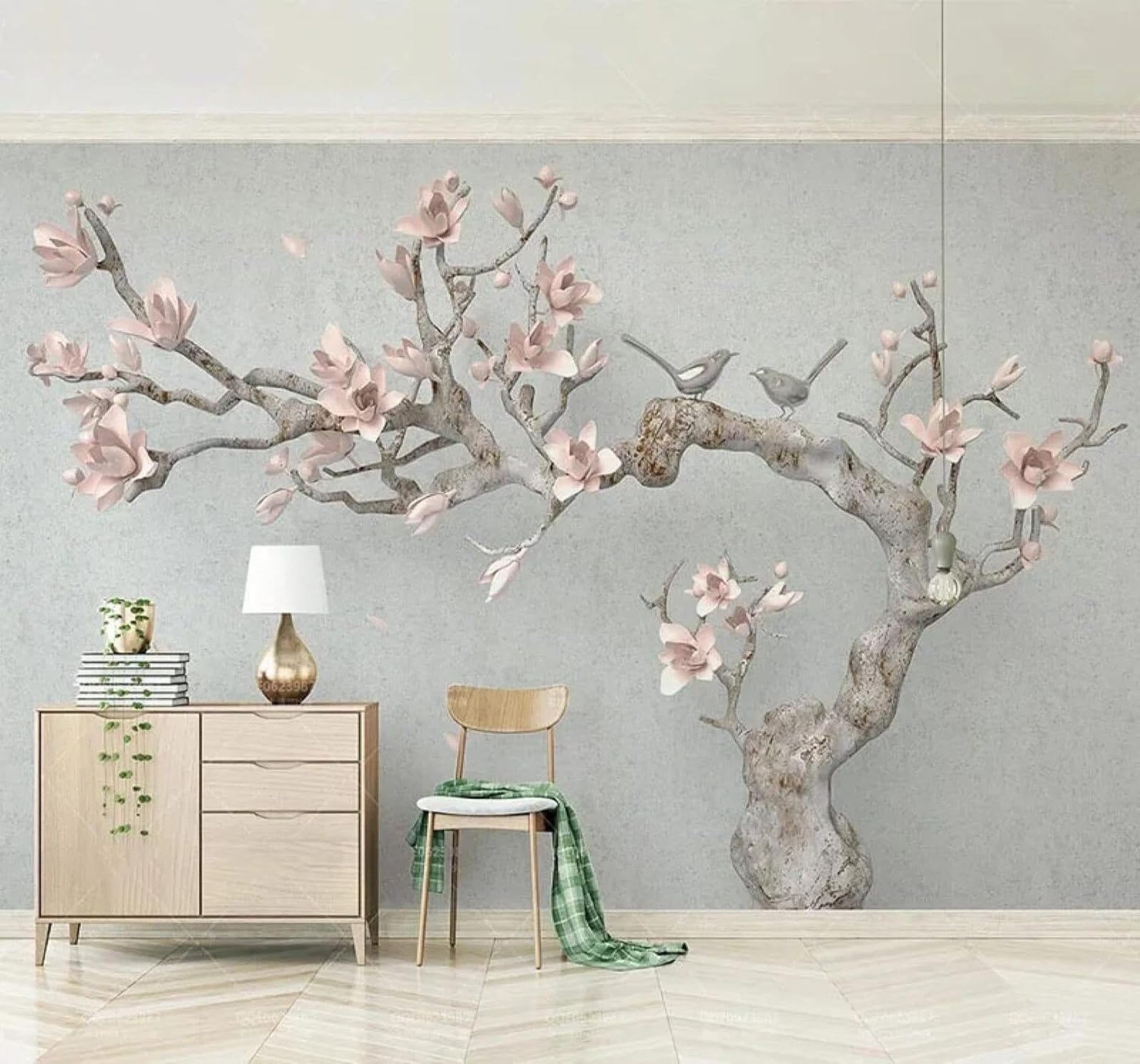 XLMING Minimalist Three Dimensional Branches Pink Magnolia 3D Wallpaper Luxury Home Dining Decor Paste Sofa Living Room The Wall for Bedroom Mural-430cm×300cm