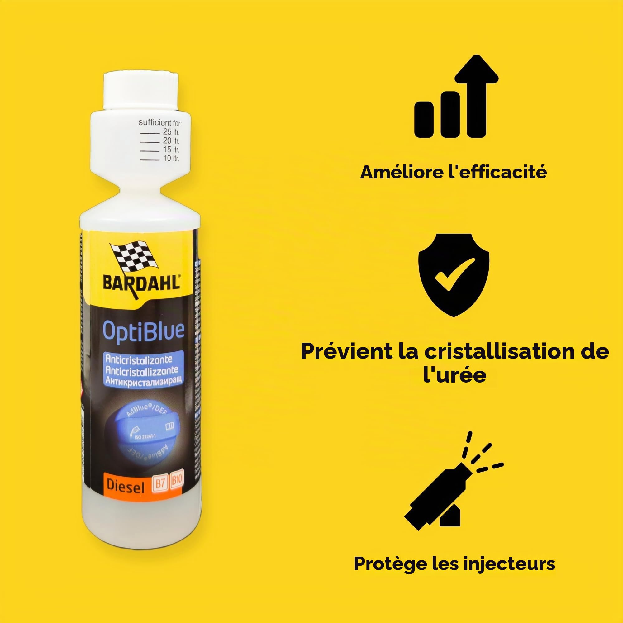Bardahl - OptiBlue - Additif anticristallisant pour AdBlue, améliore l'efficacité, nettoie le système SCR et protège les injecteurs AdBlue, pour les voitures diesel avec SCR AdBlue, 250 ml