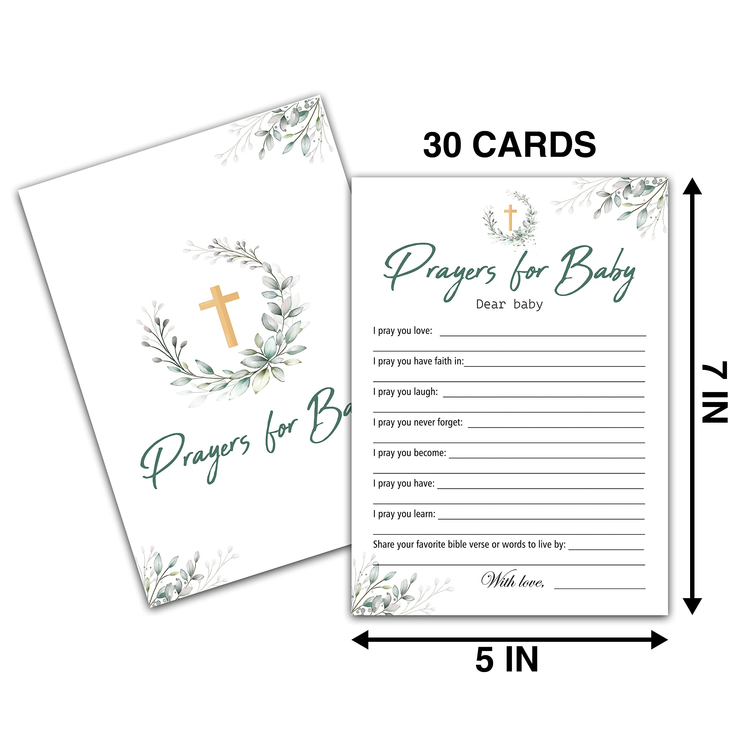 OZTEMETY Baby Shower Prayer Cards - Floral Greenery Baby Christening Cards For Girl Boy Christian Brother or Sister - 30 Cards