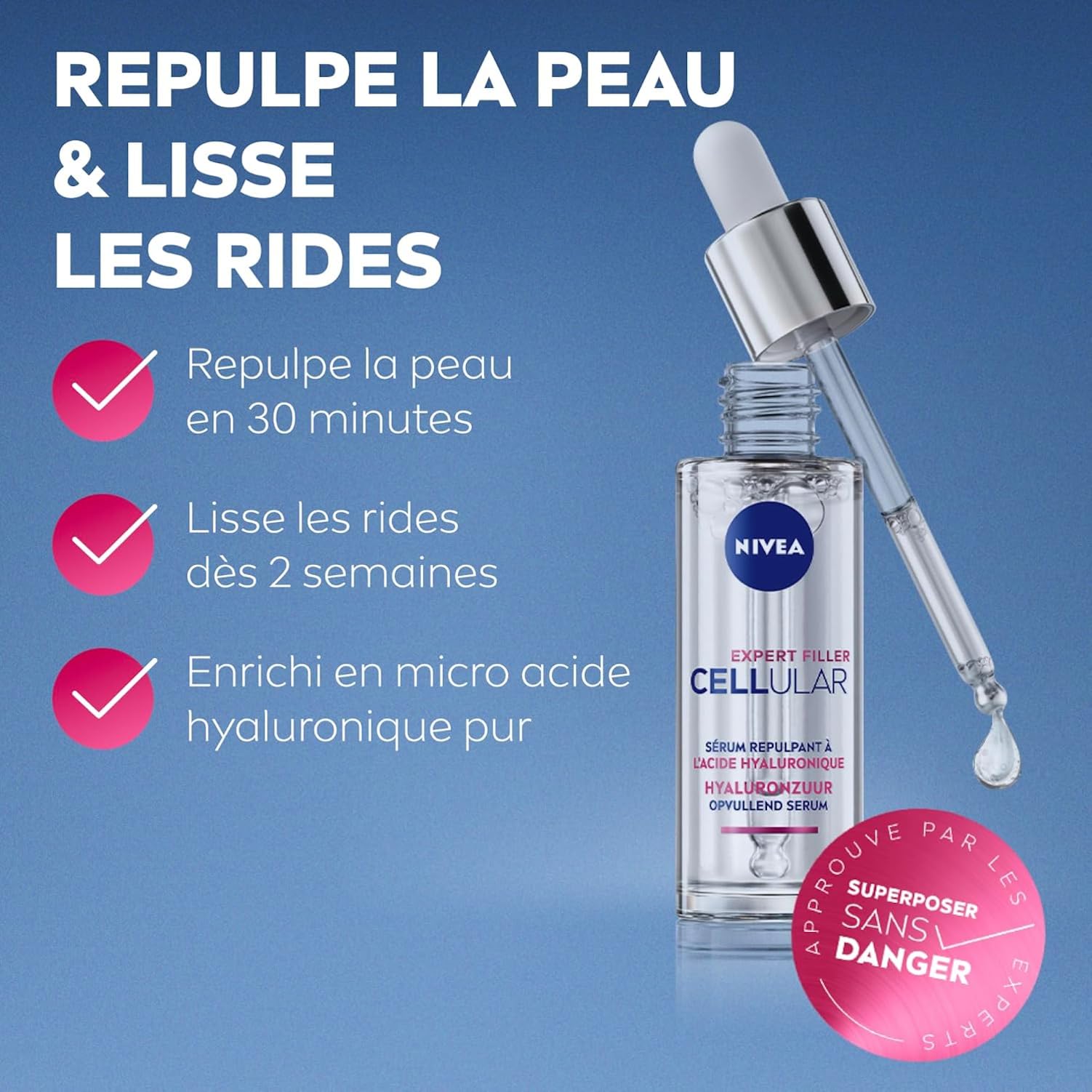 NIVEA - Coffret Routine Sérum Layering Soin Visage Anti-Âge Cellular Expert - Trio de Sérums : 3 Zones + Acide Hyaluronique + Vitamine C - Tous Types de Peaux - 3 x 30 ml