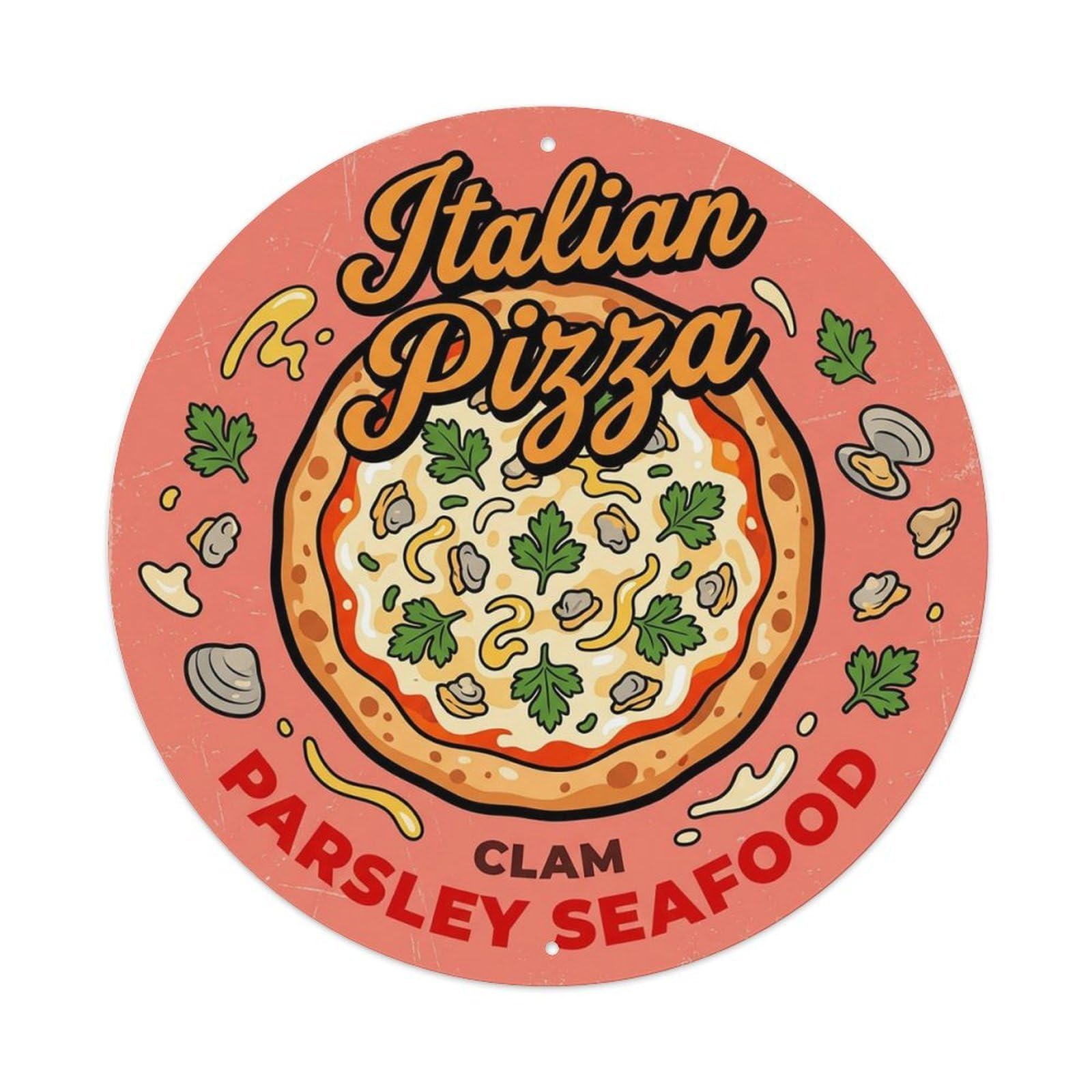 Cwbufd Vintage Style Vintage Pizza Slice Italian Traditional Cuisine Parsley Vintage Metal Tin Sign Plaque Wall Decor For Cafe, Club Bar, Office, Garden Metal Poster 8X8inch