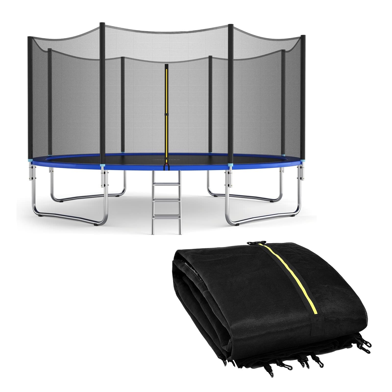QHNTUJLB Replacement Trampoline Enclosure Net, 4/4.6/6/8/10/12/13/14/16FT Round Trampoline Safety Net, with Double-Headed Zippers, Protection Buckles & Enhanced Hook, Net Only(14FT(427cm) 8Poles)