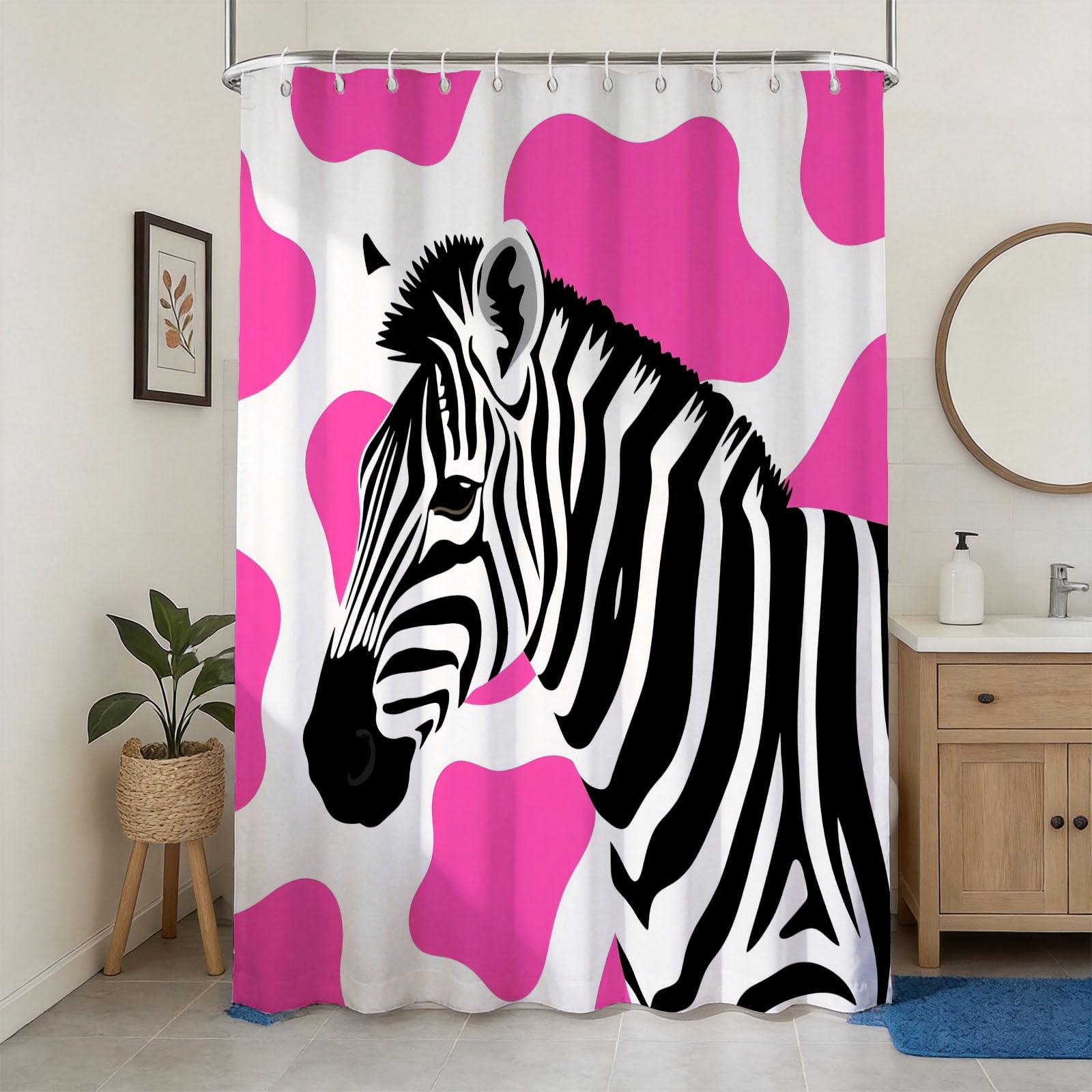 Hongduo 3D Zebra Shower Curtain for Stalls Bathtubs Simple Bathroom Decor Shower Curtain Set Polyester Fabric Waterproof 180x180cm/71X71 Inch with Hooks