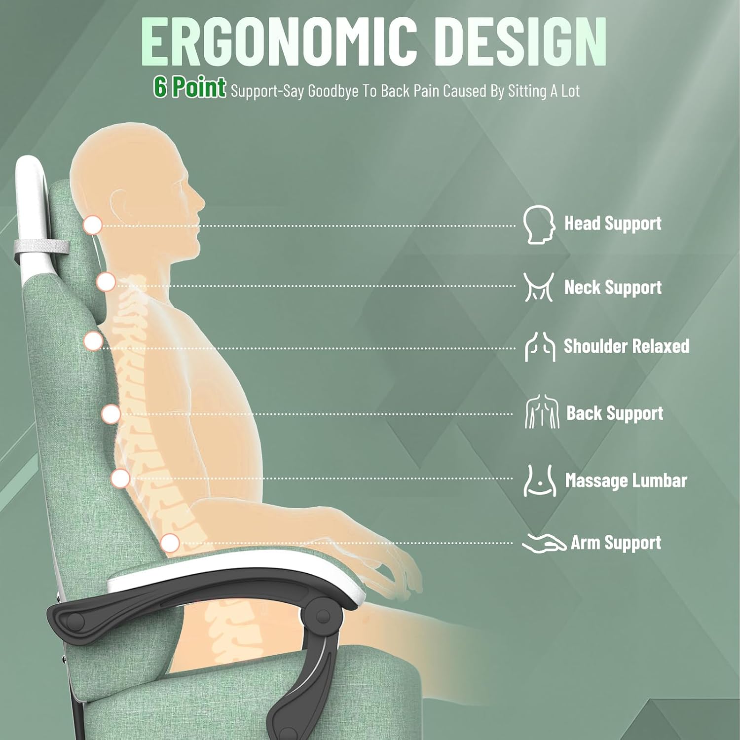 Soontrans Linen Fabric Ergonomic Gaming Chair with Pocket Spring Cushion, Wide Seat 20",Adjustable Headrest, Lumbar Pillow, Footrest & Reclining Backrest, Comfortable Office Chair for Home & Gaming