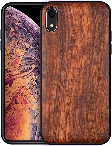 Funda de madera para iPhone XR, palisandro natural, delgada, a prueba de golpes, híbrida de madera (palisandro)