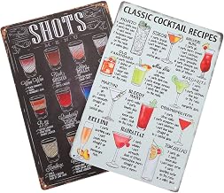 Beavorty 2Pcs Retro Vintage Bar Metal Sign Classic Cocktail Recipe Metal Poster Beer Shots Menu Signs Wine Drink List Poster for Home Kitchen Pub Wall Art Decors