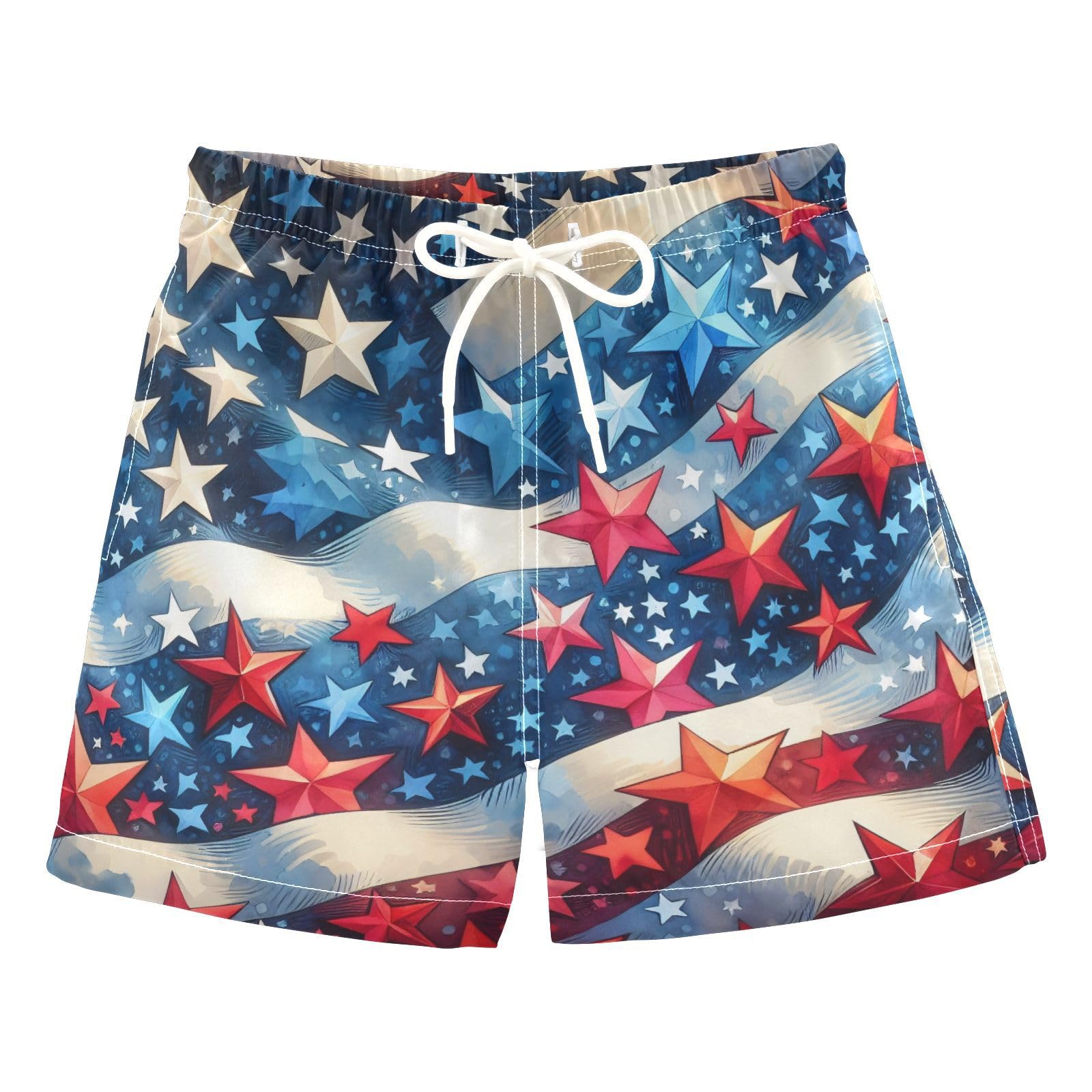 YANENDIE Boy Swim Trunks Patriotic Stars Watercolor Summer Beach Quick Dry Swimsuit Bathing Suit, 2-8T