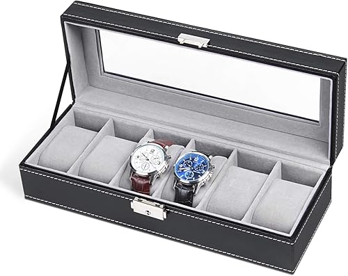 NEX Caja de reloj organizador para hombres de piel sintética superior de cristal para el almacenamiento de relojes NEX Caja de reloj organizador para hombres de piel sintética superior de cristal para el almacenamiento de relojes