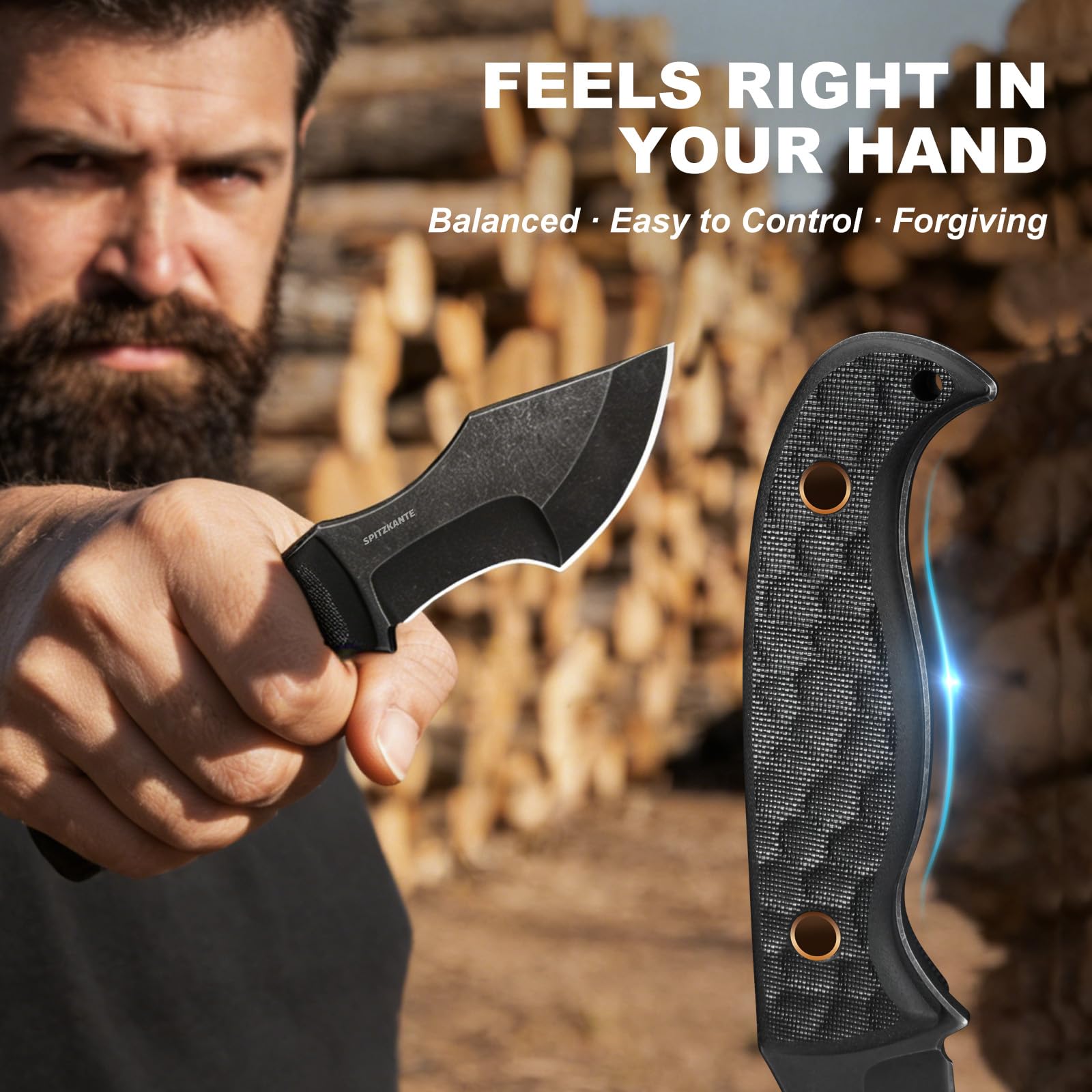 Coltello da Tracker Outdoor, Lama in 5Cr14MoV, Manico in G10, Lunghezza Totale 18.8 cm, con Fodero