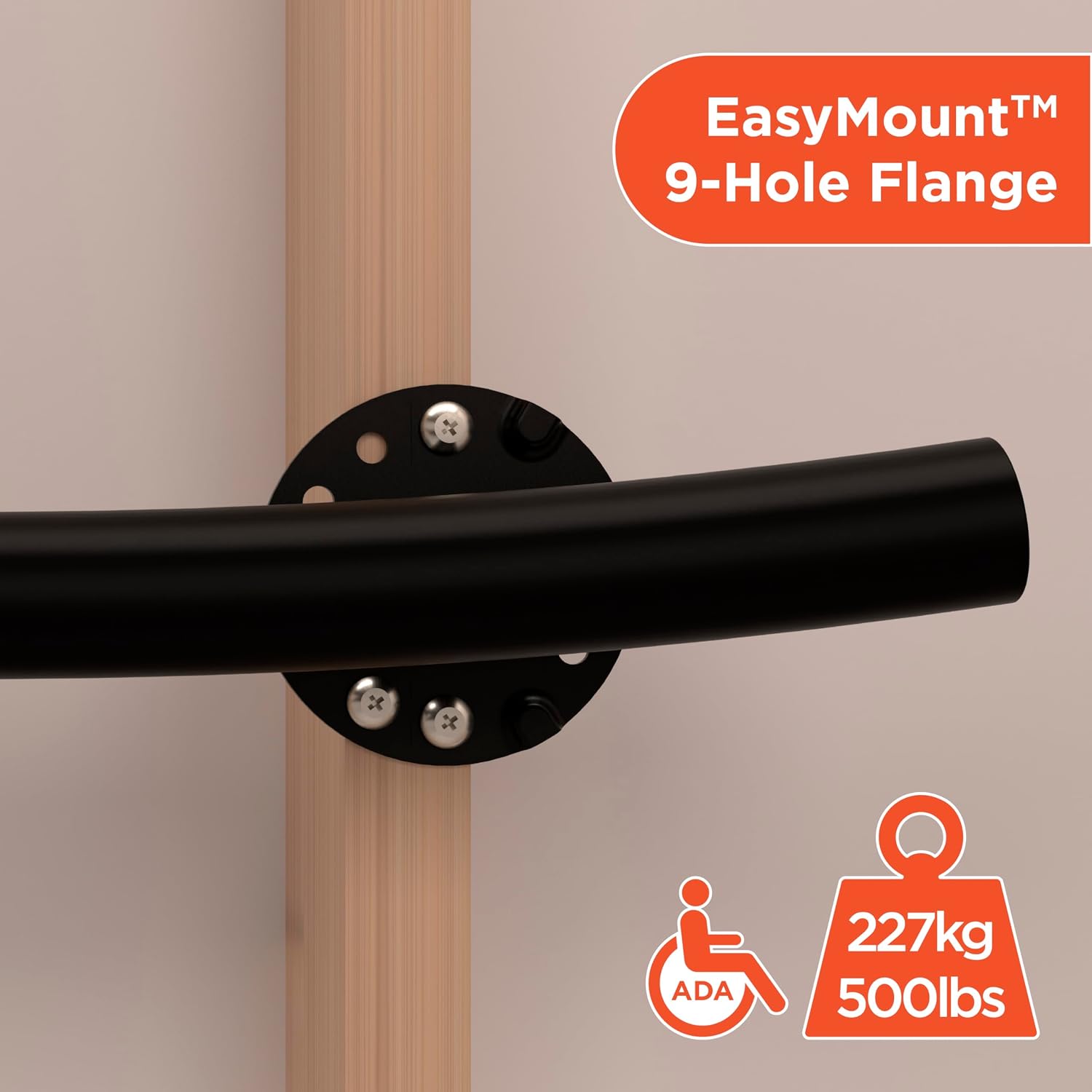 HEALTHCRAFT Wave Decorative Grab Bars, ADA Compliant Bathroom Safety Bars for Seniors, Wall-Mounted, Supports Up to 500 lbs (Matte Black, 24 Inch)