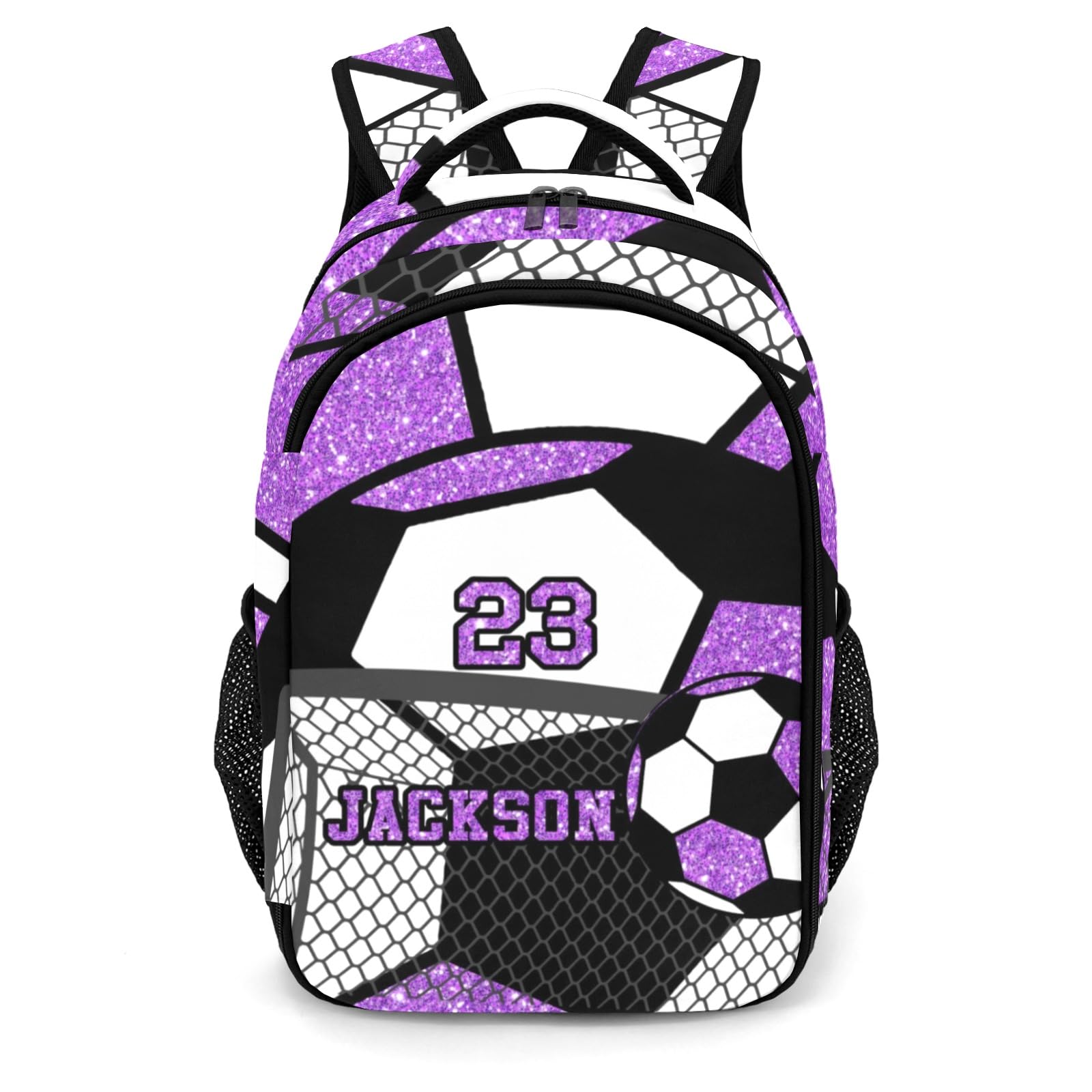 Personalized Casual Backpack Gym Sport Soccer Ball Purple Primary School Bags Middle School Book Bags Laptop Daypack for