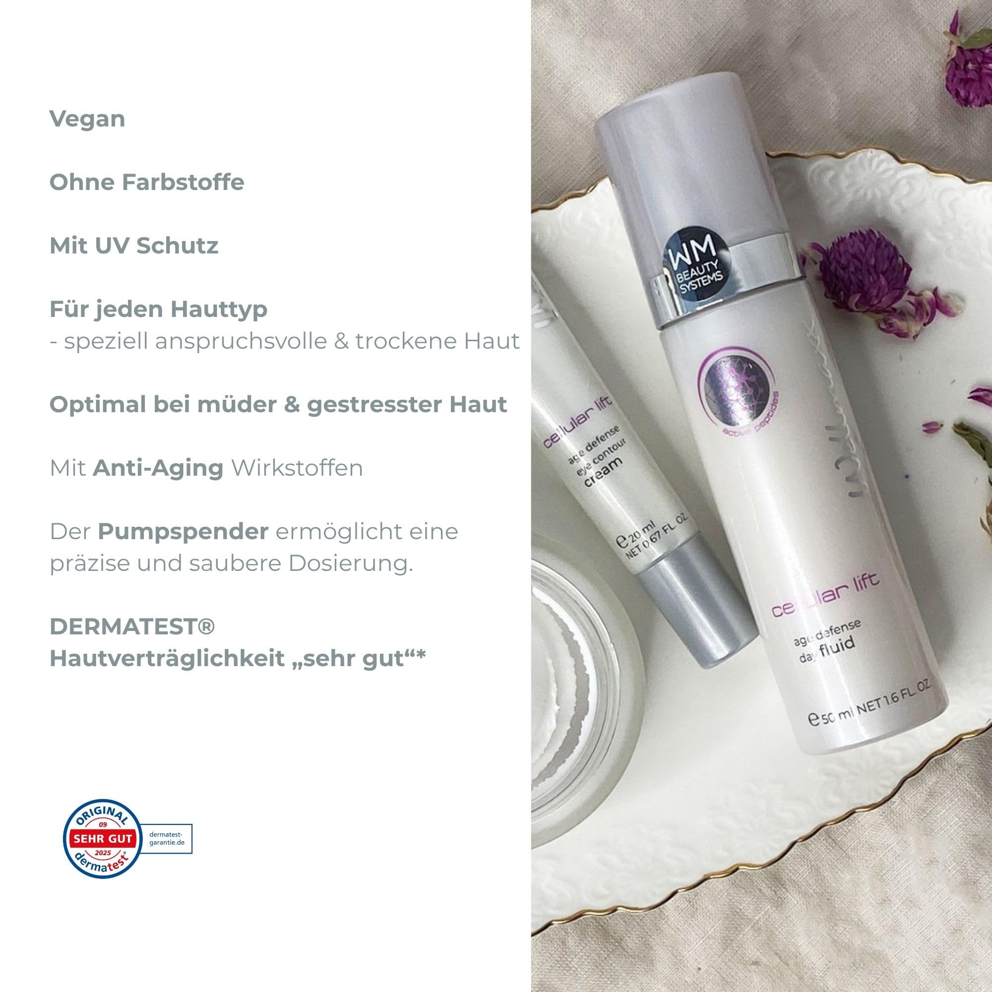 WELLMAXX® cellular lift age defense day fluid "New Formula" I Anti-Aging Wirkstoffe I alle Hauttypen I DERMATEST® Hautverträglichkeit „sehr gut“* I Vegan I Ohne Farbstoffe I 50 ml