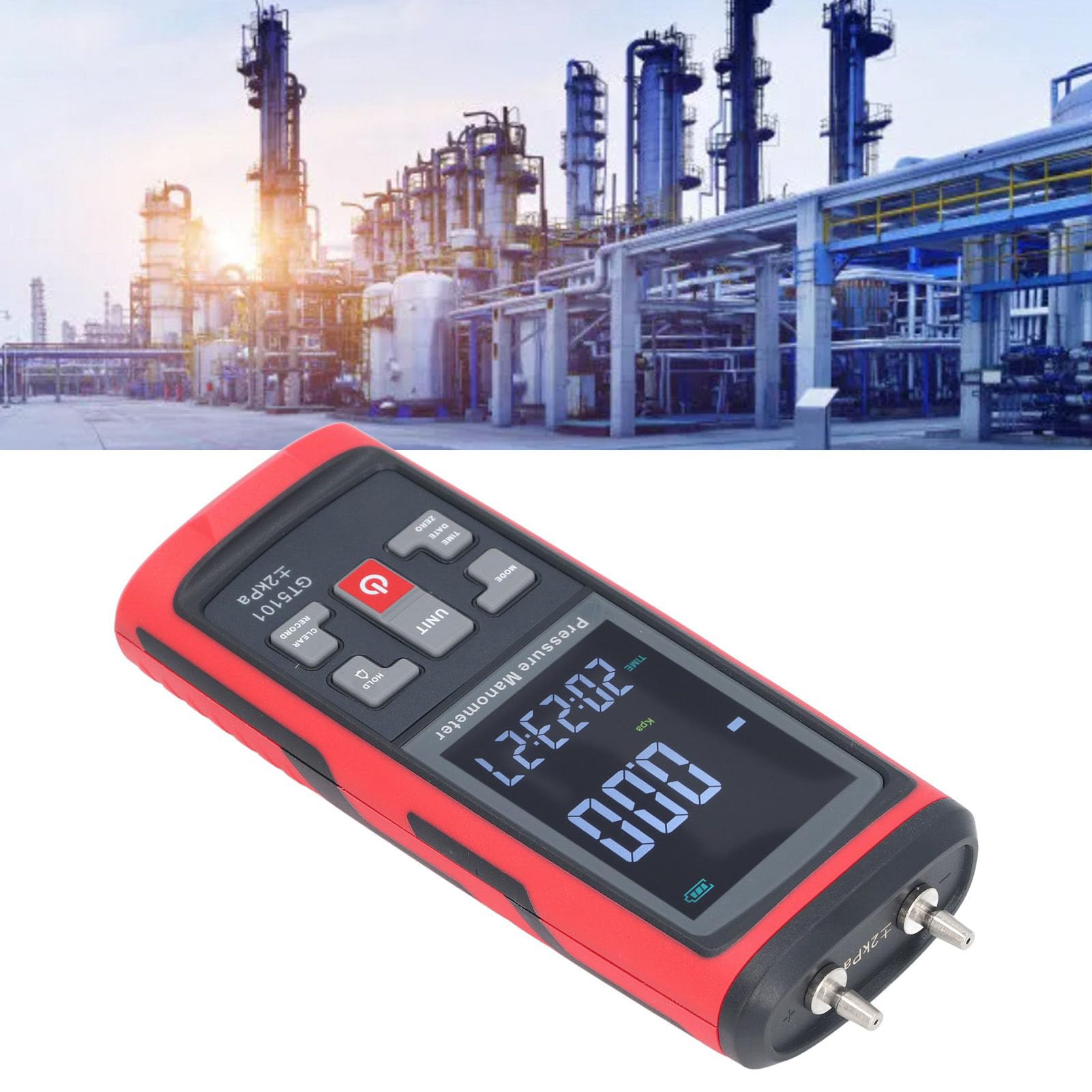 Hyuduo Manómetro Diferencial Digital, Carcasa de ABS con Retroiluminación LCD, Rango de 2KPa para Calderas HVAC, Salas Blancas, Calibración de Sistemas de Gas