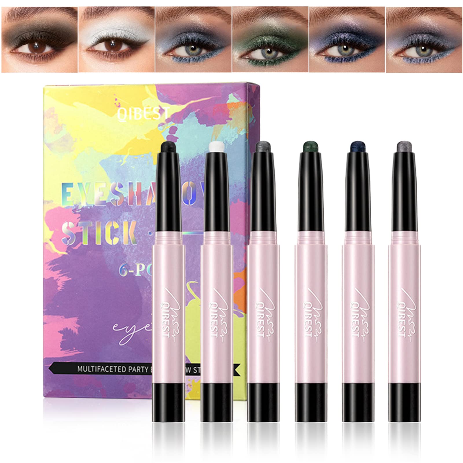 Joyeee Juego de lápiz de sombra de ojos 6 colores, Nacarado brillante modificación de ojos barra de sombra de ojos en crema, larga duración y resistente al agua, Pro kit de crayón de maquillaje ojos#2