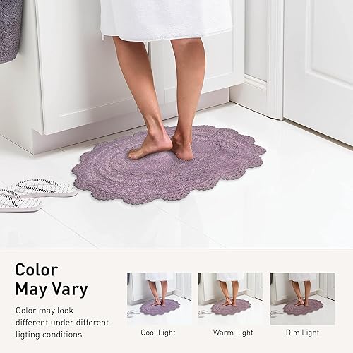 Miniatura 6 de Chardin home Alfombra de baño de ganchillo lavanda, 100% algodón redondo con borde de ganchillo artesanal hecho a mano, 24 pulgadas de diámetro,