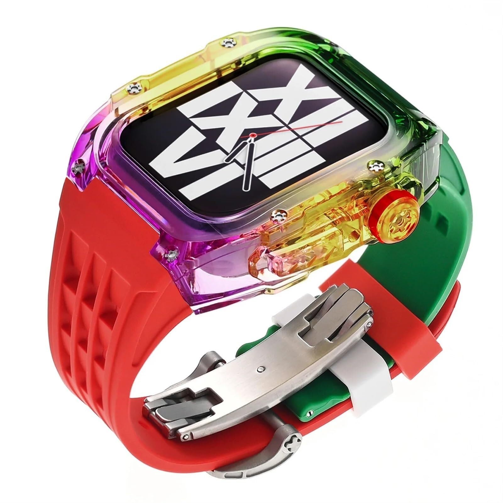 Cubierta transparente Apple Watch 44mm con correa arcoíris SE Serie 4 7