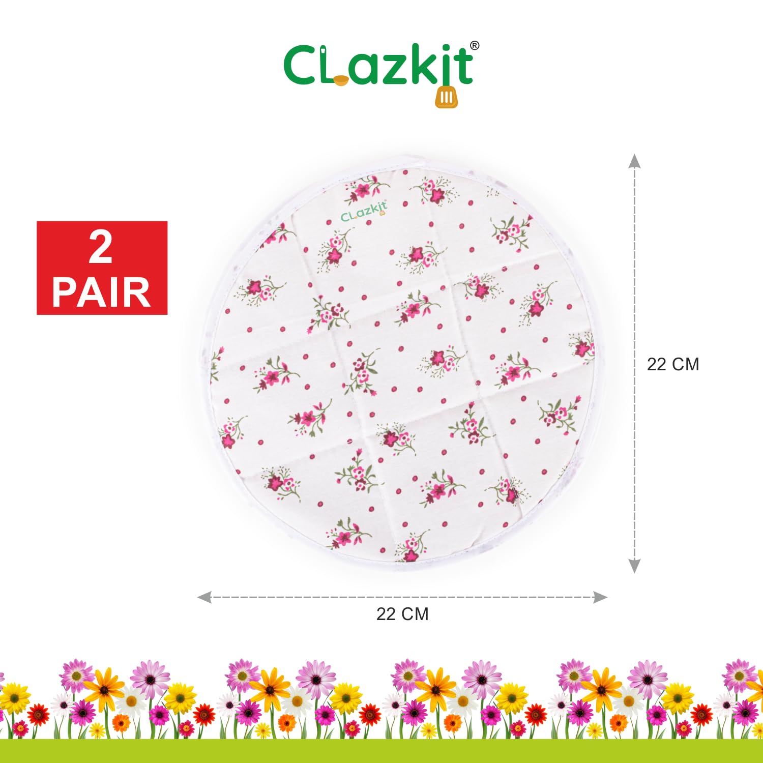 Clazkit Round Roti Chapati Cover 100% Cotton Traditional Roti Rumals Tortilla Covers- 4pcs set, Multicolor