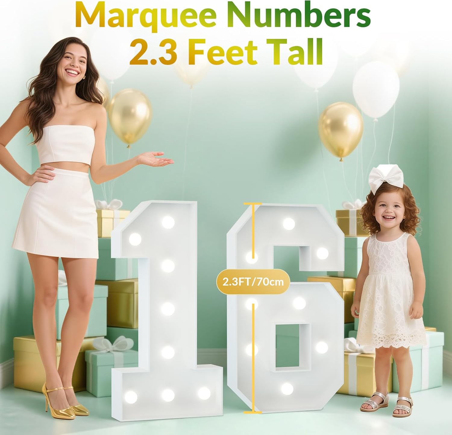 2.3FT 16 Marquee Numbers, 16 Light up Numbers 16th Birthday Decorations for Birthday Party Anniversary Backdrop