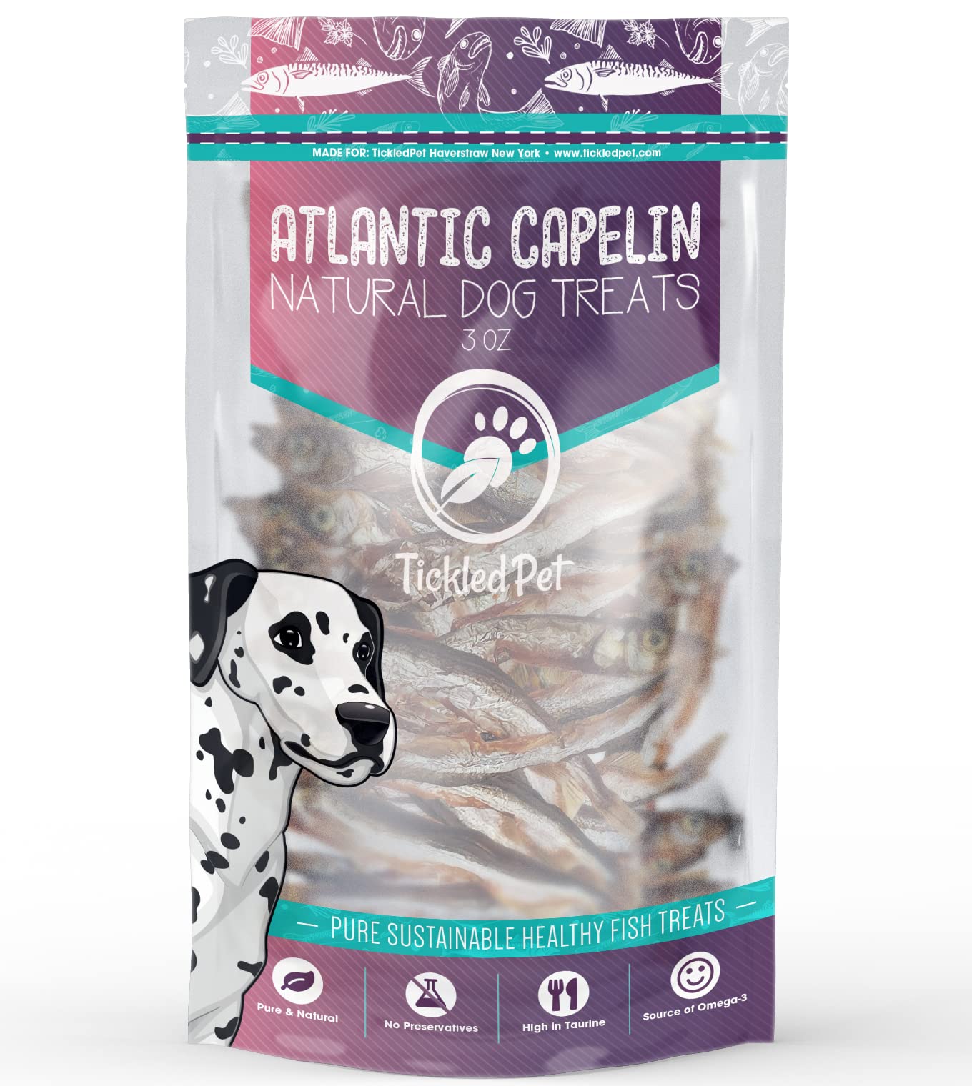 TickledPet Whole Capelin Dog Treats - Natural Single Ingredient Fish Dog Treats - Loaded with Taurine and Omegas for Healthy Skin and Coat