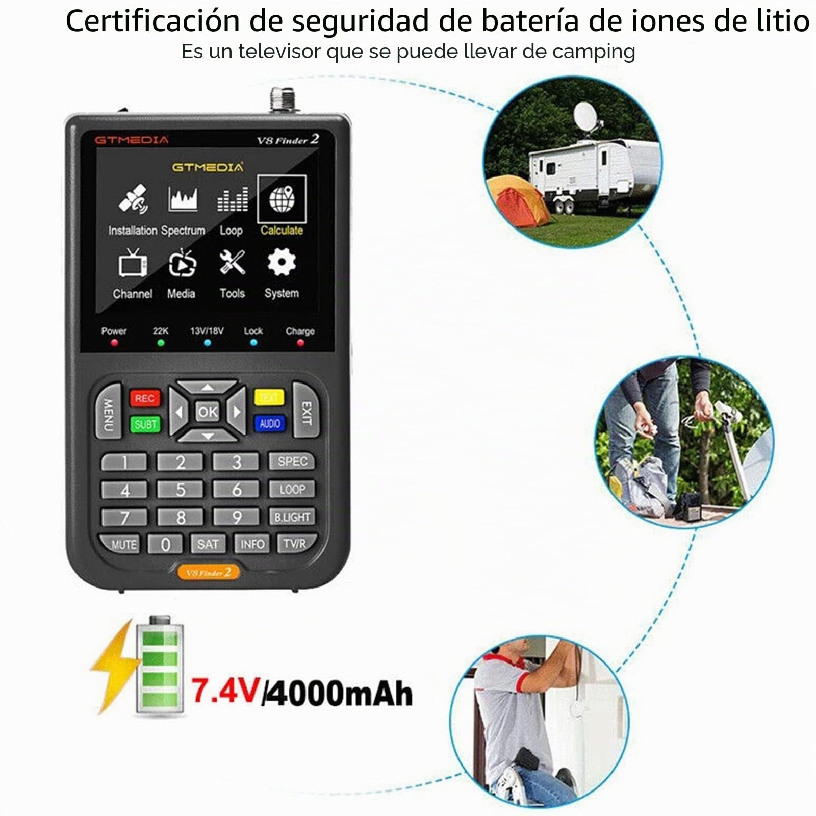 Digital Satfinder V8 Finder2 Satellite Finder Meter Digital Sat Finder con detección de satélite, decodificador receptor de señal Pantalla LCD de 3,5" Ajuste exacto de su antena de satélite