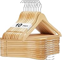 Vista 27 de HOUSE DAY - Juego de 10 perchas de madera blanca, percha de madera maciza con barra antideslizante, percha de abrigo de madera resistente