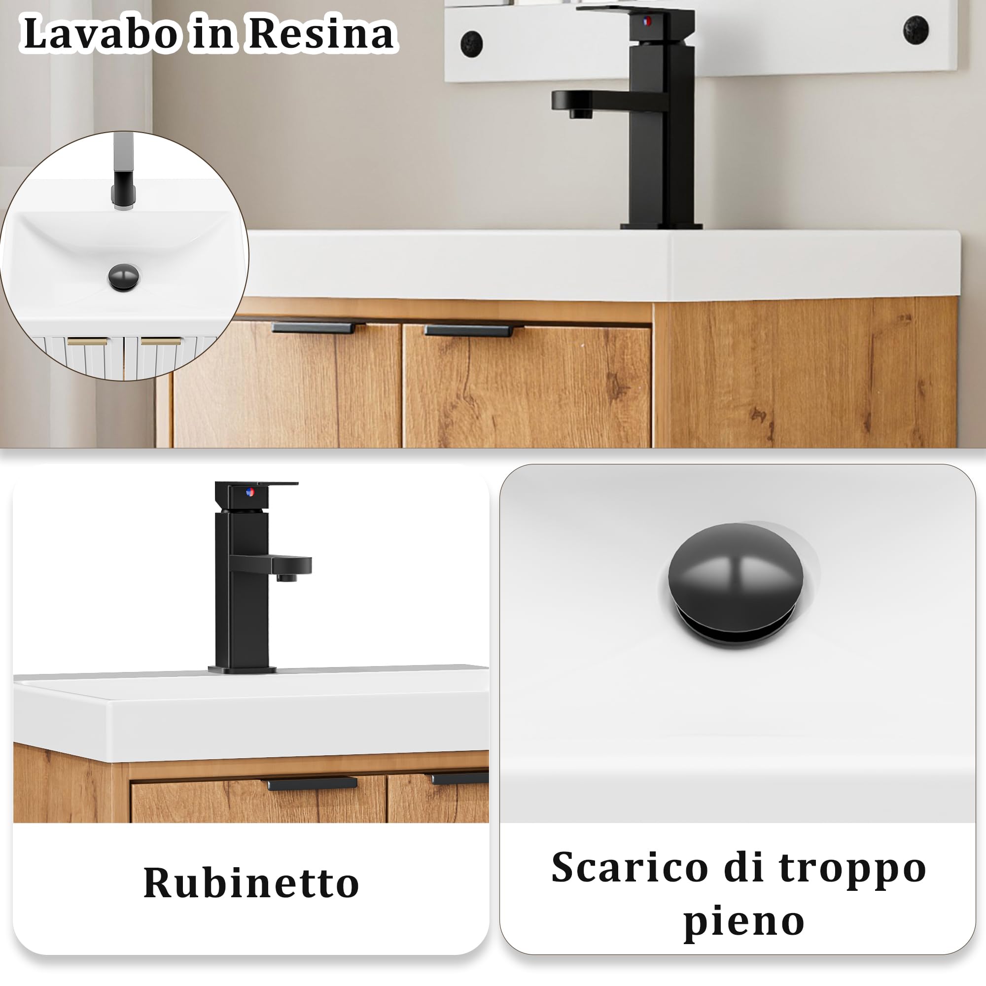 UEV Mobile Bagno a 2 Ante con Lavabo in Resina, 49x37,5x50, Naturale