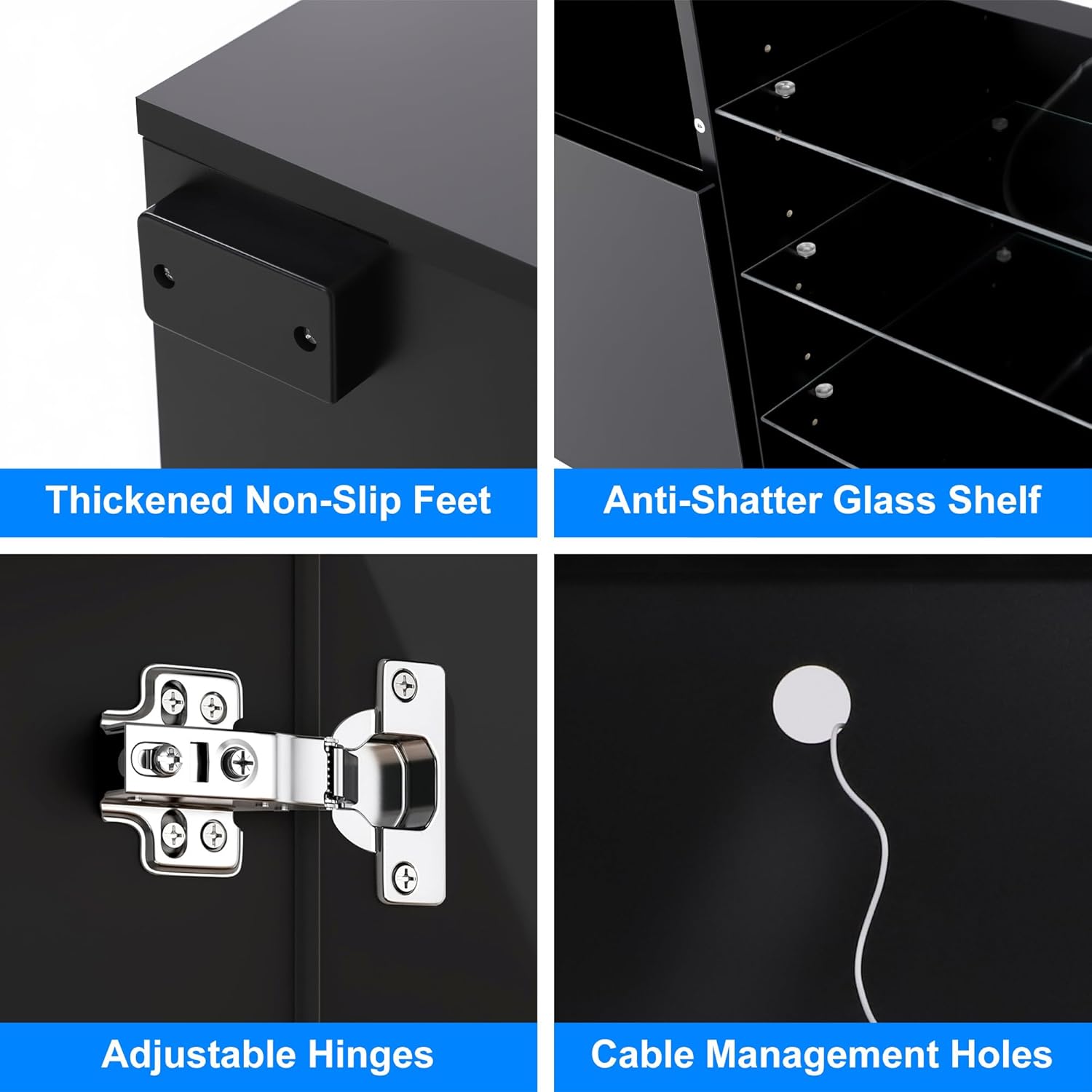 LED TV Stand for 85 Inch TV, Modern TV Stand with Power Outlet, High Glossy Modern TV Console Entertainment Center with Storage and LED Lights for Living Room, Bedroom, Black
