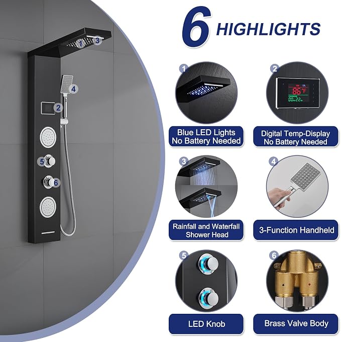 Sistema de Ducha LED ROVATE 5 en 1 Negro miniatura 3