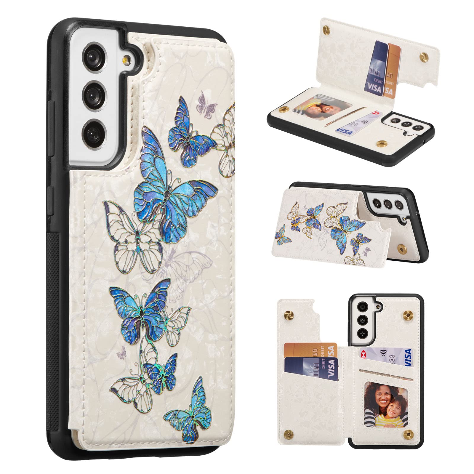 UEEBAI Wallet Case for Samsung Galaxy S23 5G with Card Holders, PU Leather Floral Cover Kickstand RFID Blocking Double Magnetic Clasp Rilievo Flower