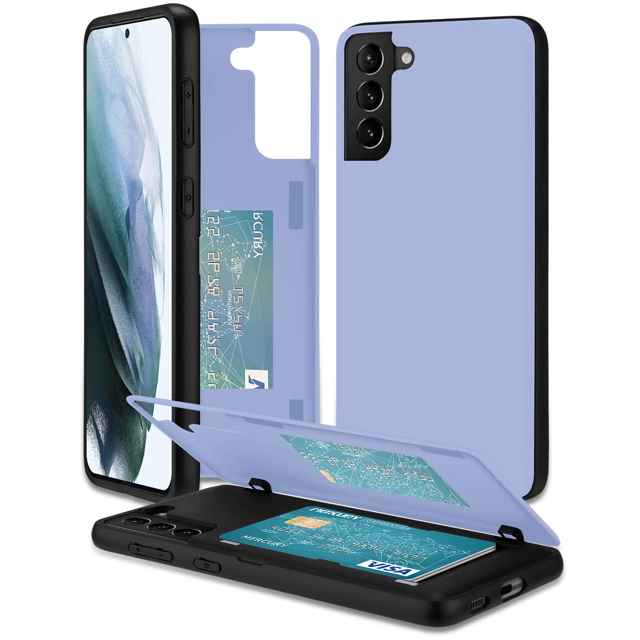 Goospery for Galaxy S21 Plus 6.7"(2021) Card Holder Wallet Case, Easy Magnetic Door Closure Protective Dual Layer Bumper Sturdy Phone Back Cover with Hidden Mirror (Lilac Purple) S21P-MDB-PPL