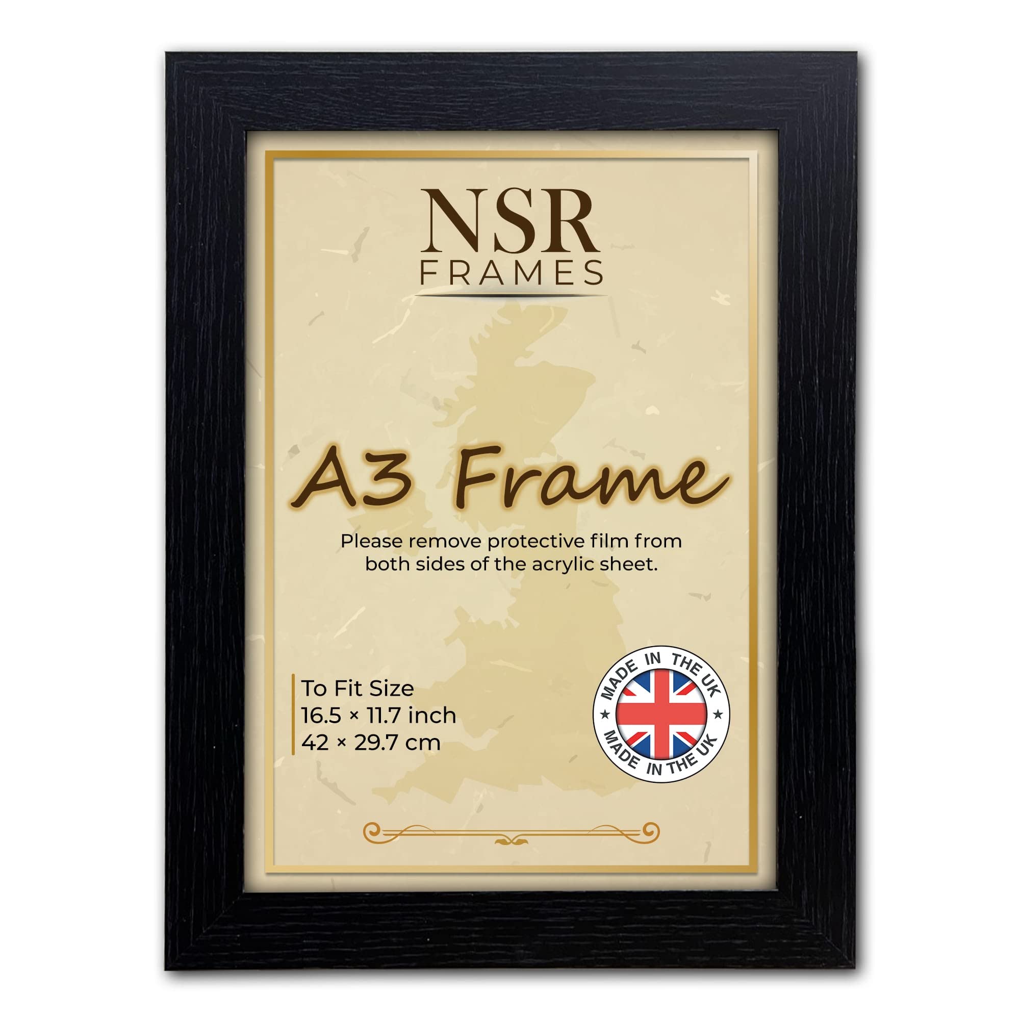 16.5x11.7 Inch A3 Black Picture Photo Frame Flat Wall Mount Hang Hooks Poster Frames MDF Wooden Portrait Panoramic Clear Acrylic Display โ image 1