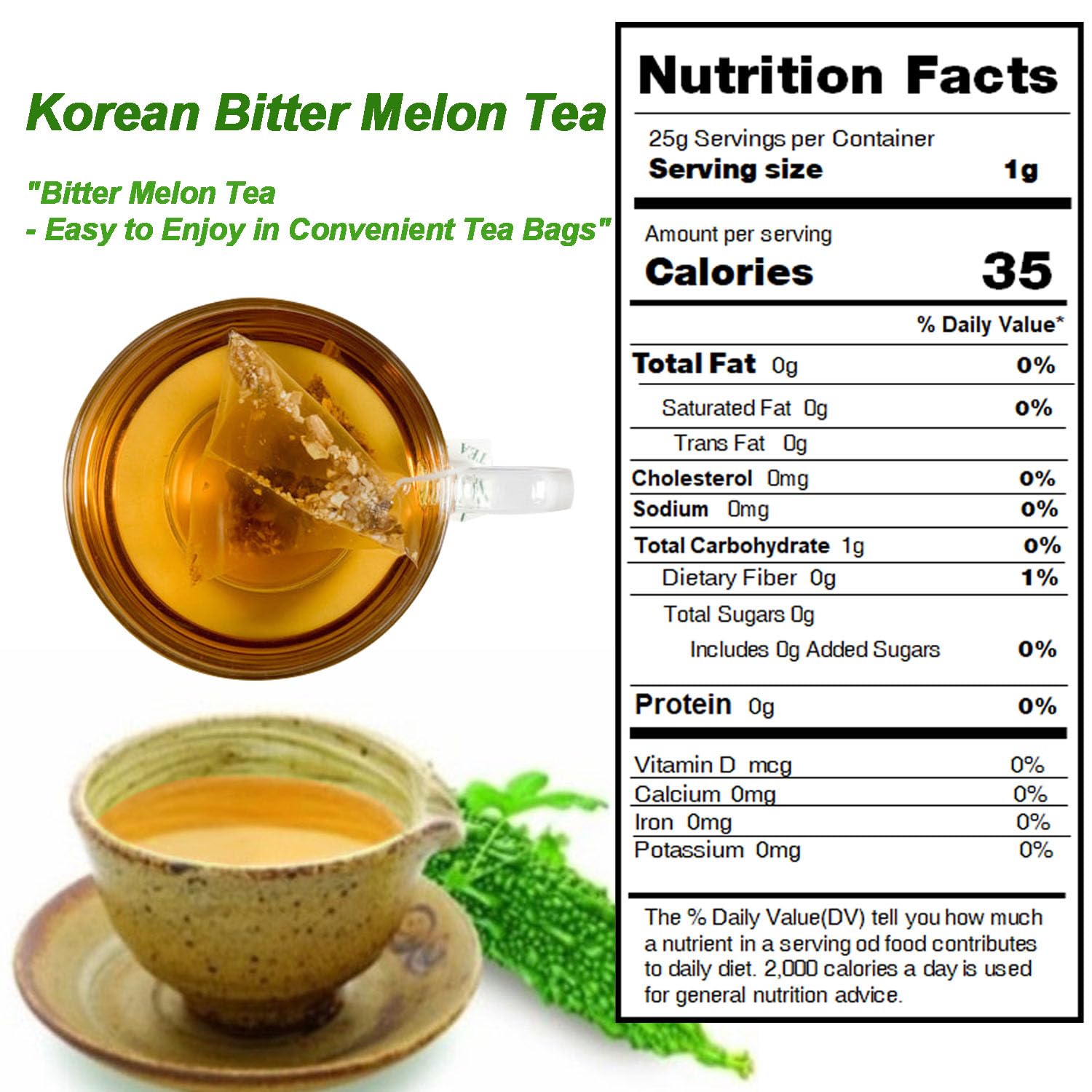 Sookwang Dried Bitter Melon Tea, 100% Korean Fruit Herbal Infusion in Zipper Pouch, Enjoy Hot or Cold, 25 Tea Bags_0.88 oz (1g x 25ea) - Image 2