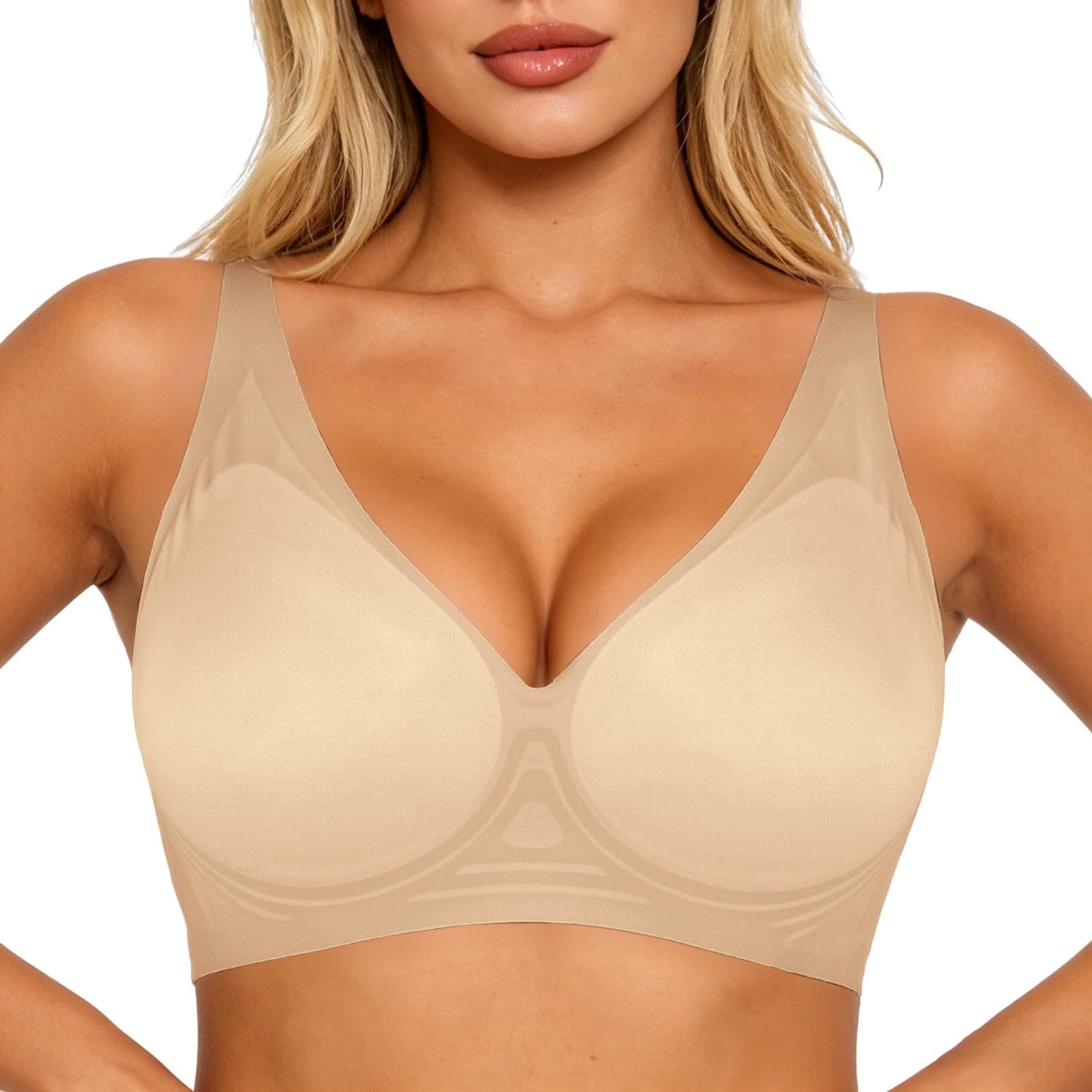 Jelly Bras for Women Deep V Wireless Push Up Leopard Bra Lift Supportive Full Coverage No Underwire Seamless Jelly Bras Plunge Bralette Comfort Adjustable Straps Everyday T-Shirt Shapecurve Bra — view 18