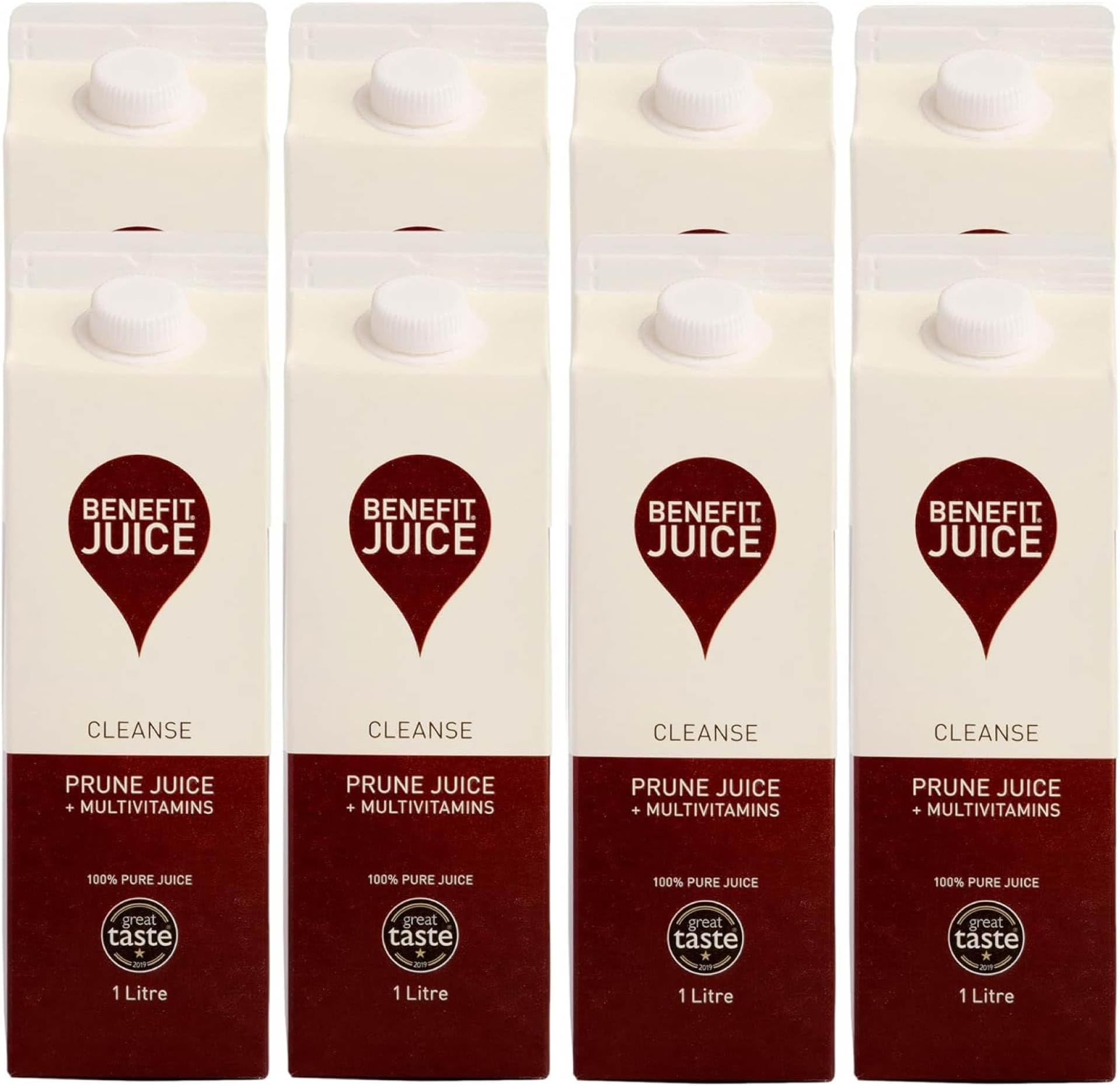 Benefit Drinks Pure Prune Juice - 8 x 1 Litre Cartons - Prune Juice for Constipation with with Vitamin A,C and E- Health Foods - Healthy Drinks