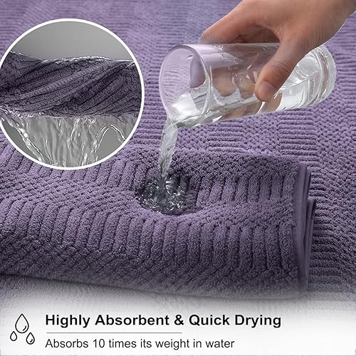 Miniatura 5 de Juego de 8 toallas de baño moradas de gran tamaño, 2 toallas de baño extragrandes, 2 toallas de mano, 4 toallas pequeñas, 600GSM, suaves, altamente