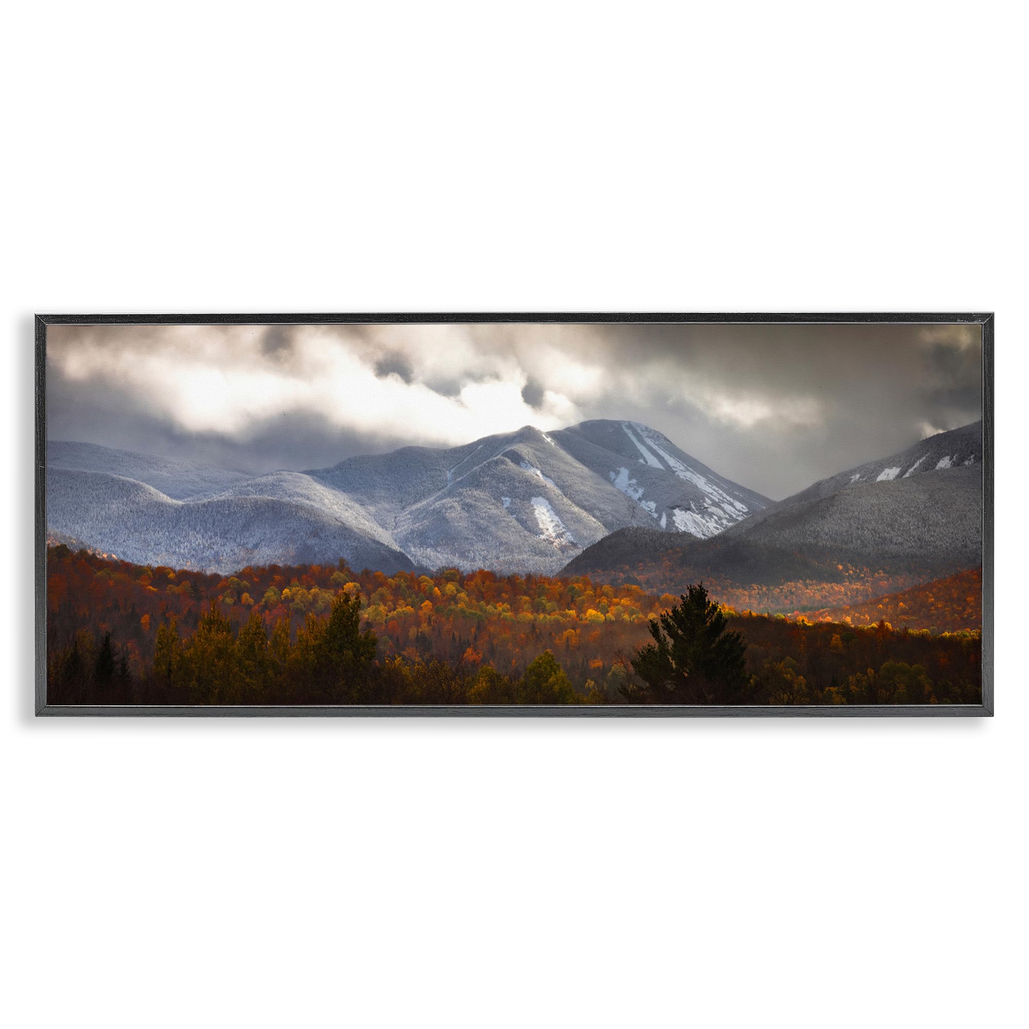 Stupell Industries 'Colliding Seasons Mountainscape', Framed Giclee Art, Black, 24 x 10 Inches, Easy to Hang and Sturdy, Made in USA, by Jonathan Zaharek