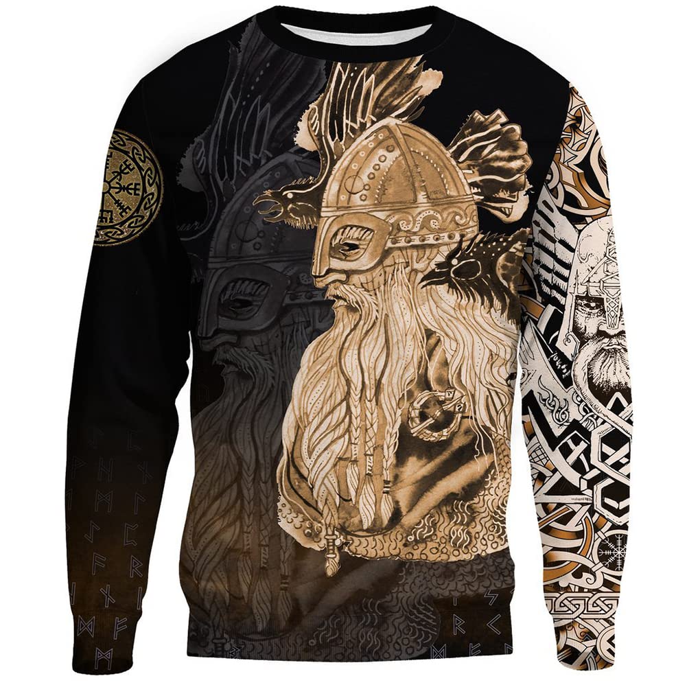 Viking Świąteczna Bluza Kapturem Raven Odin 3D Pełny Nadruk Jesienny Męski Sweter Unisex Bluza Dzień (Rozmiar Amerykański),Odin raven pullover,4XL