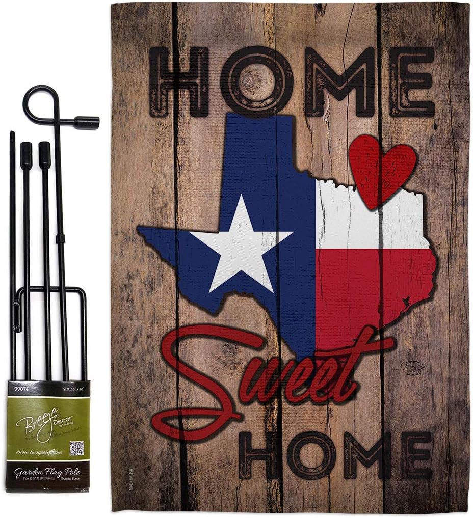 State Texas Home Sweet Garden Flag Set with Stand Americana States USA American Territories Republic Country Particular Area Small Decorative Gift Yard House Banner Made In 13 X 18.5