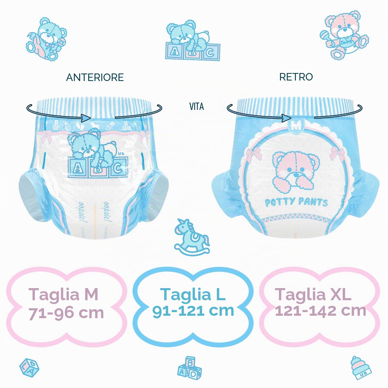 LittleForBig 5500-5800 ml Pannolino Stampato per Adulti 10 Pezzi - Potty Pants (M)