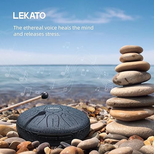 Miniatura 81 de LEKATO Tambor de lluvia para exterior, tambor de lengua de acero de 6 pulgadas, 11 notas, campanilla de lluvia de percusión para meditación, yoga