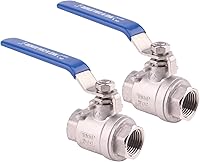 DERNORD Stainless Steel 304 1/2" NPT Ball Valves (2-Pack) - Heavy Duty, Leak-Proof PTFE Seals for Water, Oil, Gas w/ Blue Locking Handles