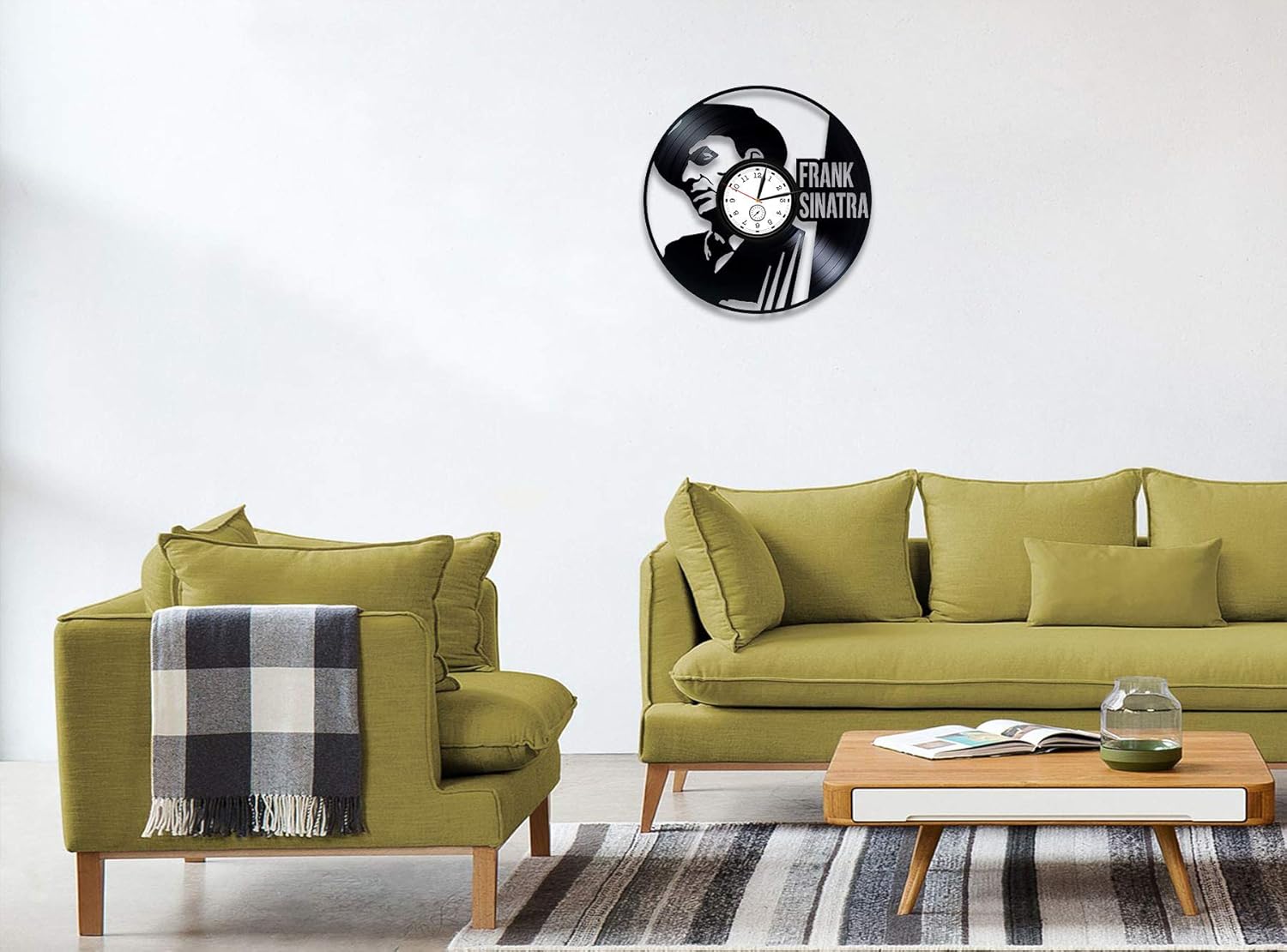 Frank Sinatra 12 inch Vinyl Wall Clock, Black, Quartz Movement, Frank Sinatra Artwork, Unisex