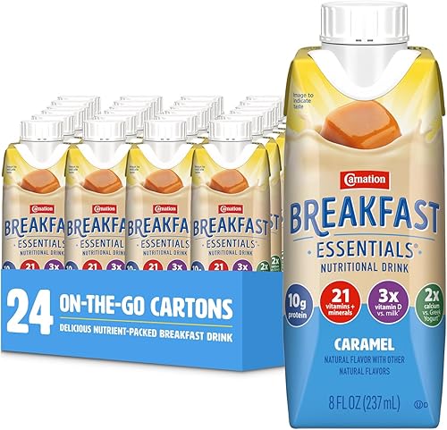 Carnation Breakfast Essentials Bebida nutricional original, nuevo sabor a caramelo, lista para beber, 0.35 onzas de proteína, vitaminas D y C,