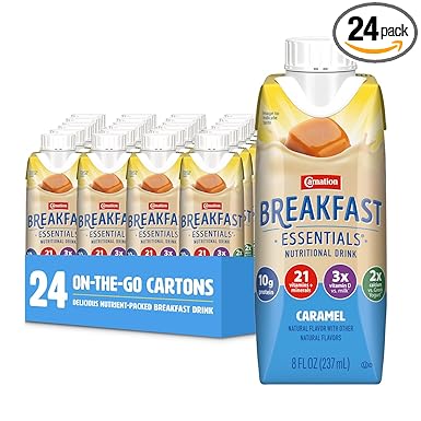 Carnation Breakfast Essentials Original Nutritional Drink, New Caramel Flavor, Ready-to-Drink, 10g Protein, Vitamins D & C, Key Nutrients for Immune Support, Gluten Free, Kosher, 8 FL OZ (24 Pack)