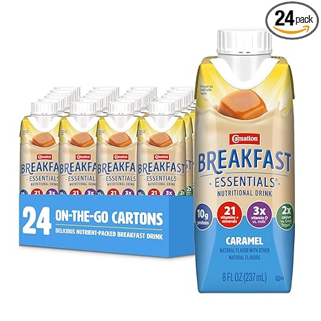 Carnation Breakfast Essentials Original Nutritional Drink, New Caramel Flavor, Ready-to-Drink, 10g Protein, Vitamins D & C, Key Nutrients for Immune Support, Gluten Free, Kosher, 8 FL OZ (24 Pack)