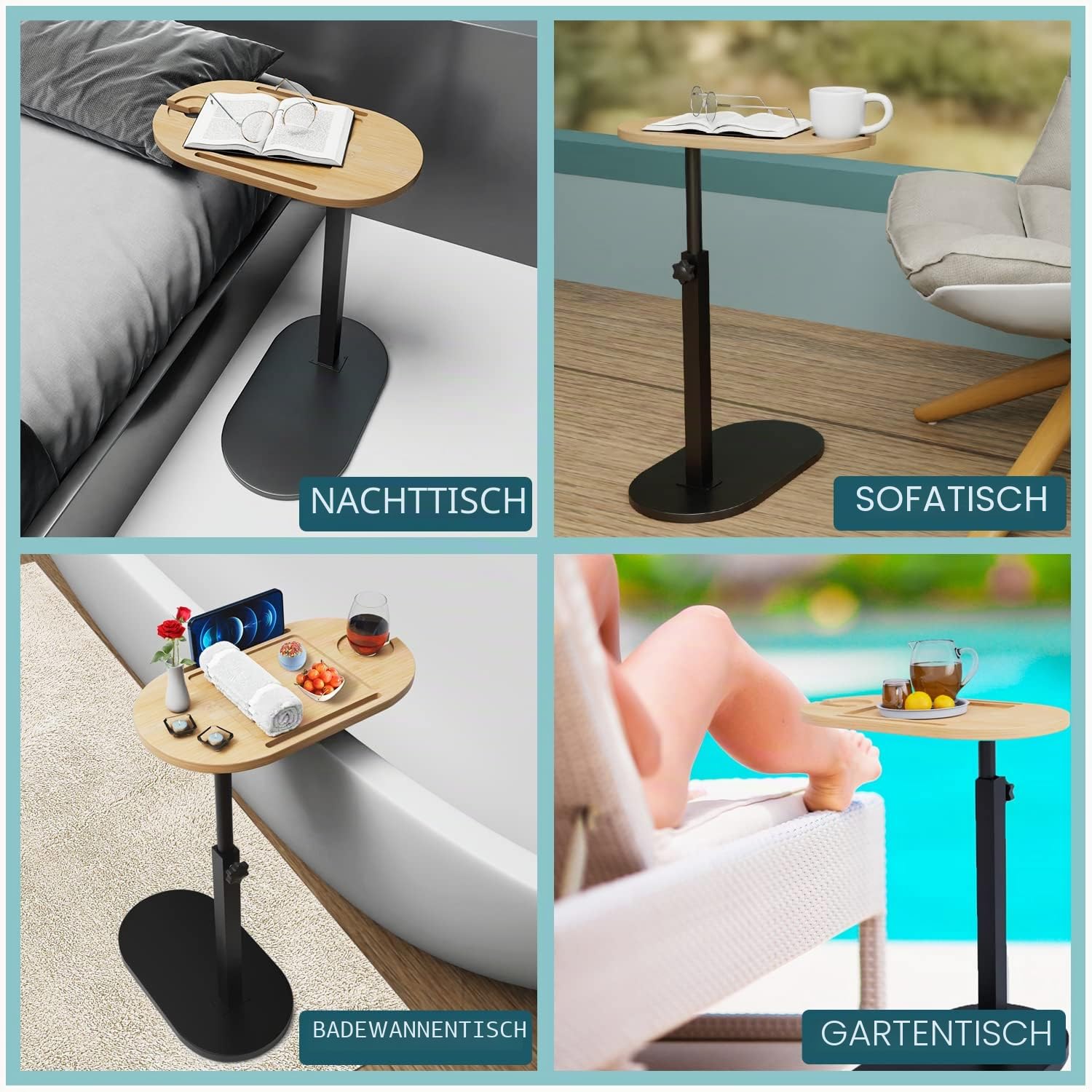 Bambus-Badewannen-Tablett mit Stabiler Basis und Dicker Metallhalterung, verstellbare Höhe, perfektes Badezimmer-Wannenzubehör, Nachttisch, Sofa-Beistelltisch, Geschenk für Frauen, Männer