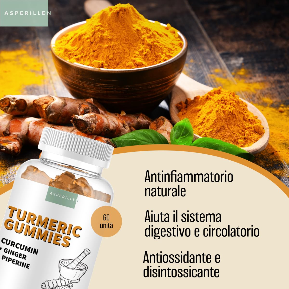 Gommose di Curcuma con Zenzero e Pepe Nero - Alto Dosaggio con 80% Curcumina e 95% Piperina - Antinfiammatorio e Antiossidante Naturale - Turmeric Gummies - 60 Unità al Gusto di Arancia