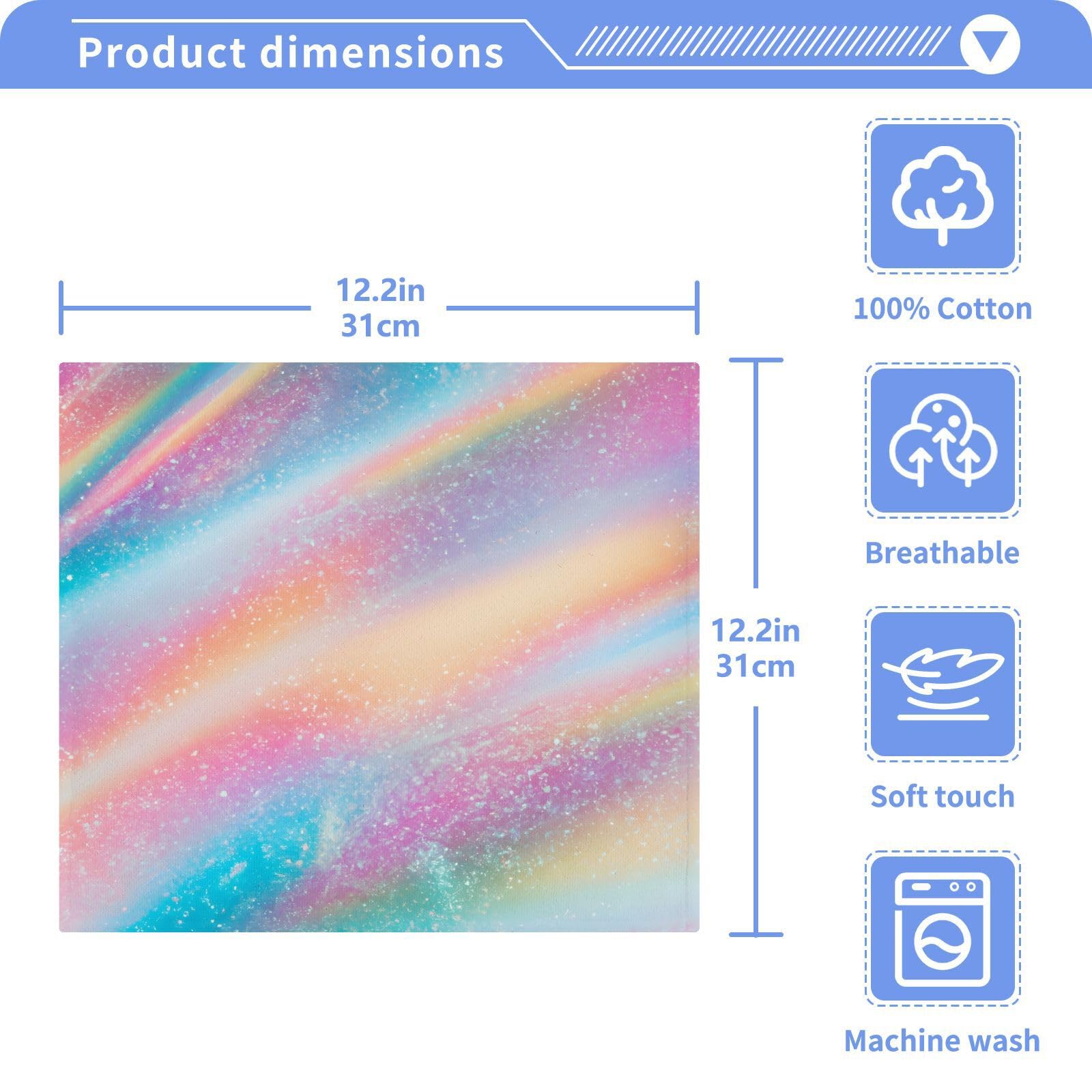 YANENDIE Pastel Holographic Pattern Washcloths Towels, Highly Absorbent and Soft Cotton Face Cloths, 2 Pack Quick Dry Wash Cloths - 12 X 12 Inches