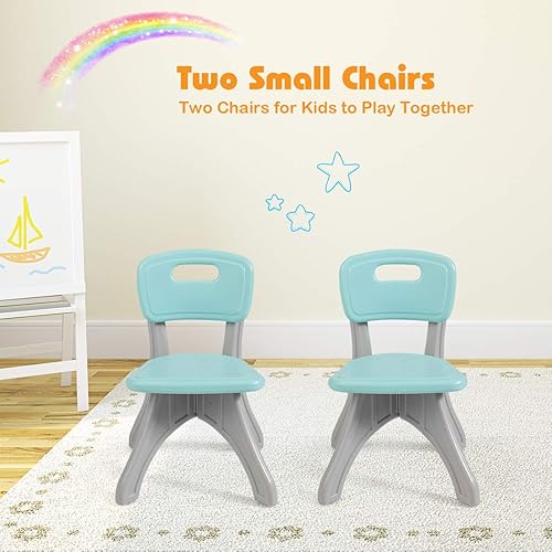 Miniatura 9 de HONEY JOY Juego de mesa y silla para niños, mesa de actividades de plástico para niños y 2 sillas con contenedores de almacenamiento, juego de